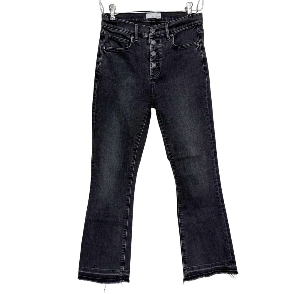 Loft Womens High Rise Flare Crop Button Fly Black Jeans Size 27/4
